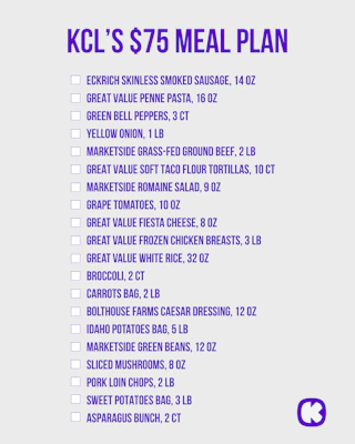 KCL $75 Meal Plan Grocery List with Walmart Deals