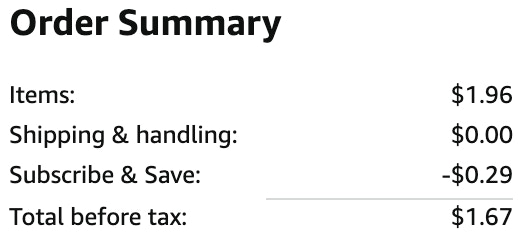 an amazon order summary ending in $1.67