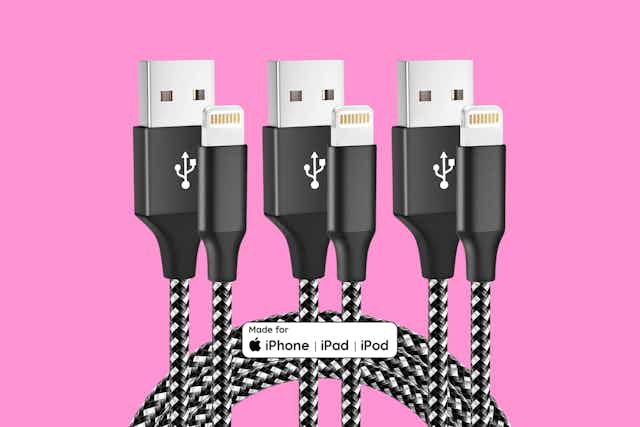 10-Foot iPhone Chargers 3-Pack, Just $4.99 on Amazon (Reg. $24.99) card image