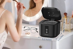 retainer cleaner on the side of a vanity