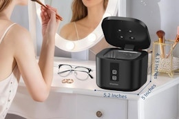 retainer cleaner on the side of a vanity