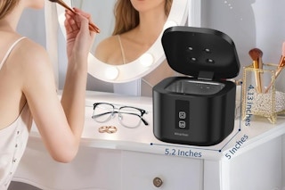 retainer cleaner on the side of a vanity