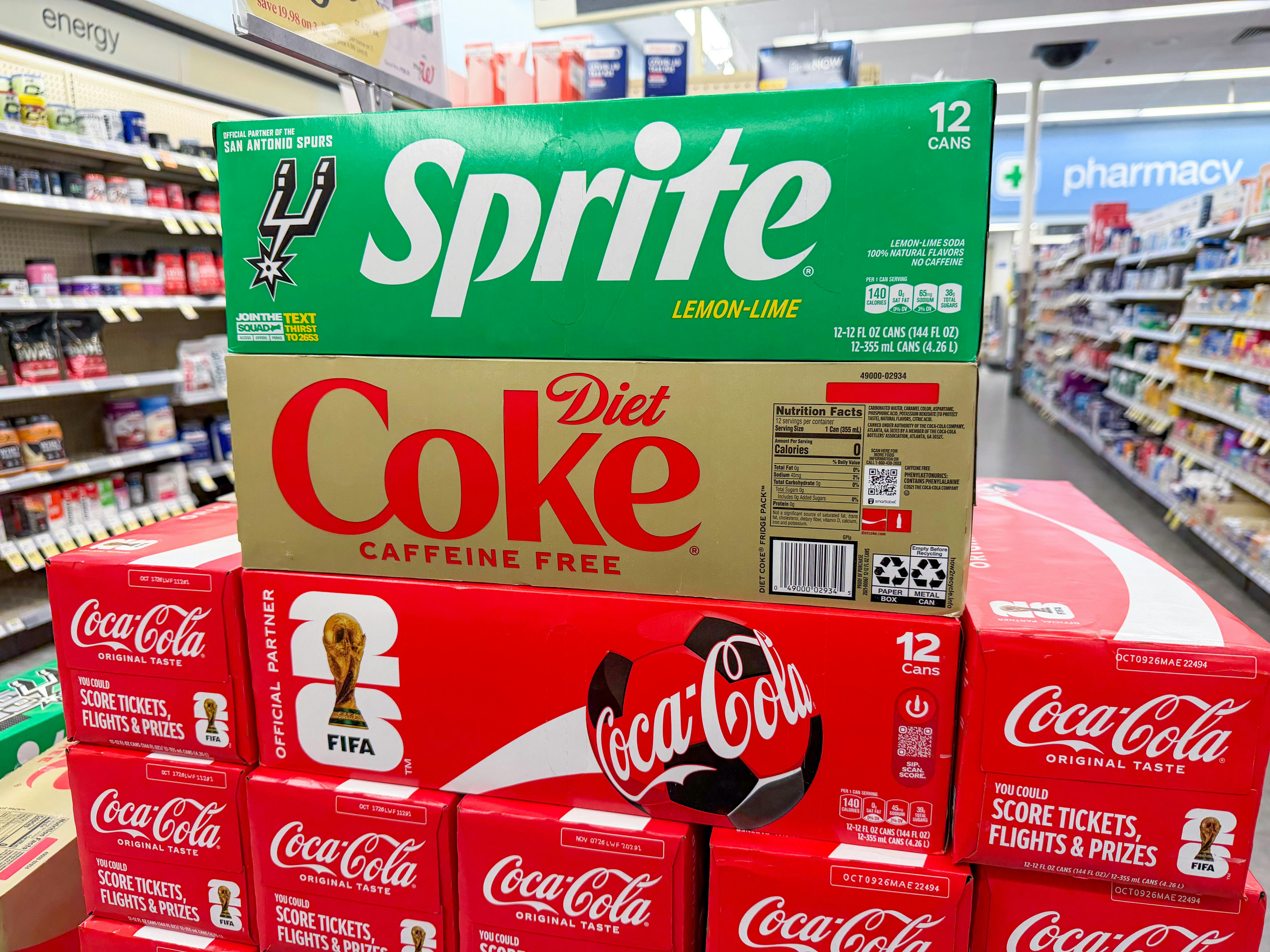 coca-cola and sprite soda 12-packs in walgreens