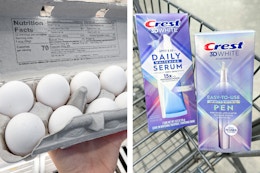 Free Dozen Eggs, Free Crest, and 36 More Can't-Miss Freebies We're Shopping card image