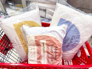 threshold bed pillows sitting in a target cart
