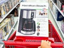 hand pushing target cart with hamilton beach hot & iced coffee maker