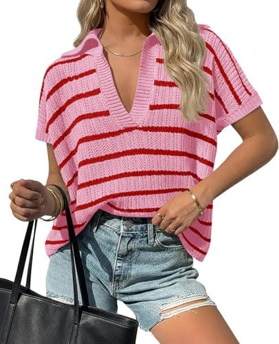Women's Striped Short Sleeve Sweater