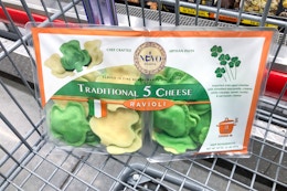 a pack of saint patricks day ravioli in a cart