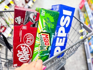 soda 12-packs in shopping cart