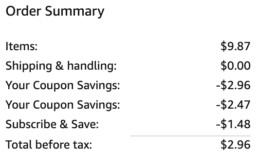 an amazon order summary ending in $2.96