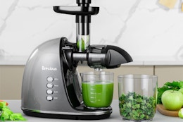 Cold press juicer on kitchen counter