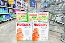 huggies diapers and wipes stacked in store floor