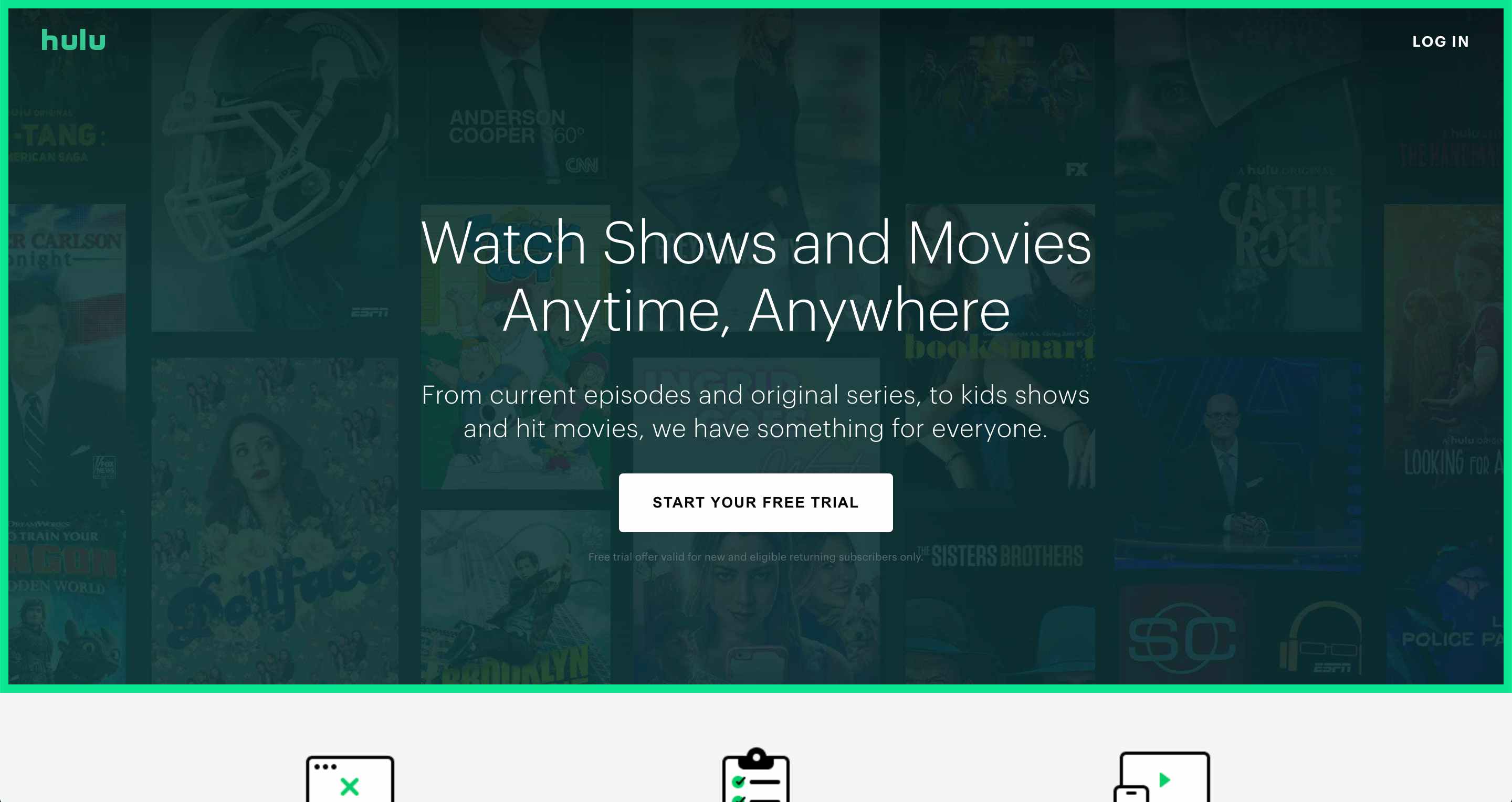 Hulu free trial page