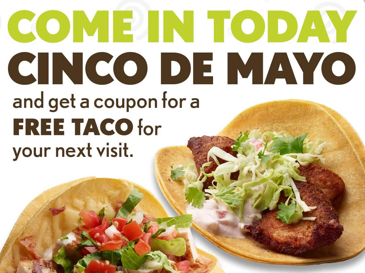 california tortilla free taco coupon promo for cinco de mayo