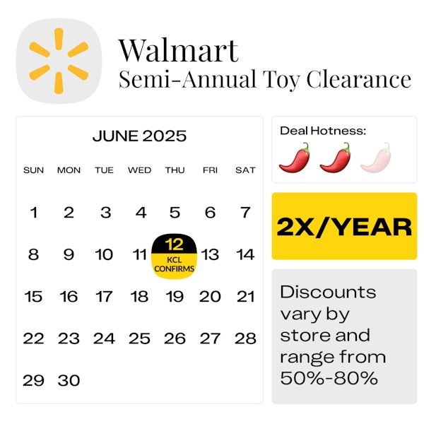 Calendar graphic of Walmart Semi Annual Toy Clearance event starting June 12 2025