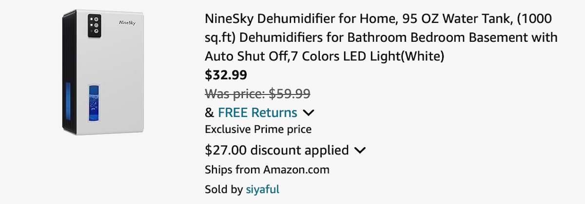 NineSky Dehumidifier Amazon Receipt