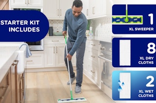 Person using Swiffer Sweeper Multi-Surface Kit
