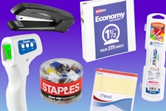 Staples Clearance Sale: $1.89 Contactless Thermometer, $0.49 Stapler, More card image