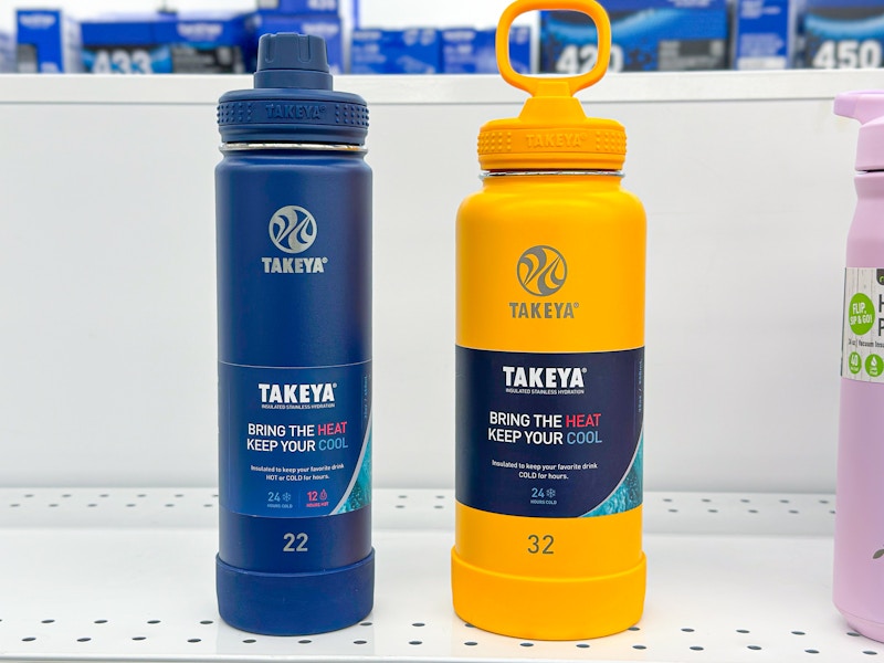 takeya water bottles on a shelf