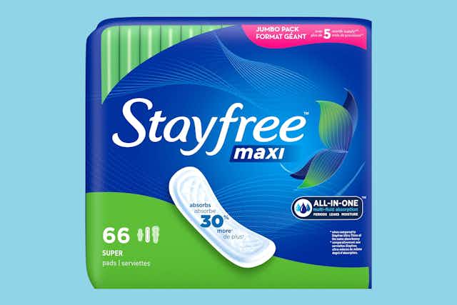 Stayfree 66-Count Maxi Pads, as Low as $5.80 on Amazon card image