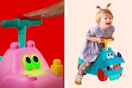 2 stock images of the Battat Ride-On Hippos (pink & blue)