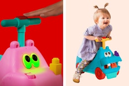 2 stock images of the Battat Ride-On Hippos (pink & blue)