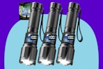 WdtPro 3 Pack Rechargeable Flashlights on a blue background.
