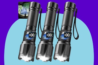 WdtPro 3 Pack Rechargeable Flashlights on a blue background.