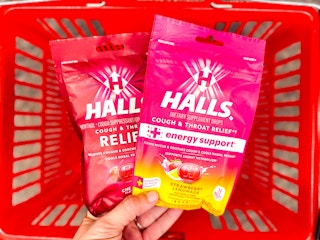two bags of Halls cough drops