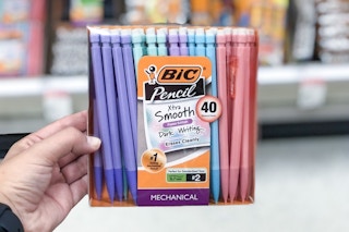 hand holding a 40-pack of bic mechanical pencils at target