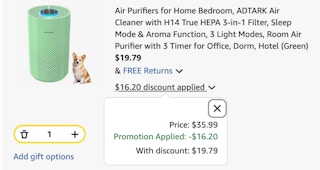 air purifier Amazon receipt