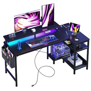 L-Shaped Gaming Desk with LED Lights