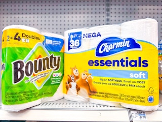 bounty two pack and charmin nine pack on shelf cvs