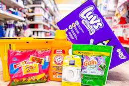 dollar general groceries next to yellow basket