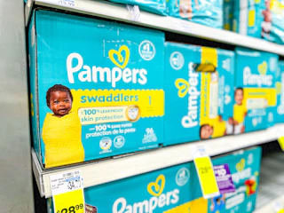pampers swaddlers diaper boxes on a shelf