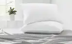 two queen pillows in white bedding