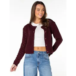 Women's Pointelle Crew Neck Cardigan