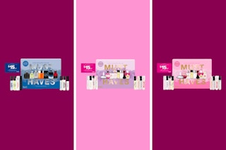 belk Scent Discover must haves sets arranged on a pink background