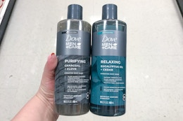 hand holding dove men+care body wash