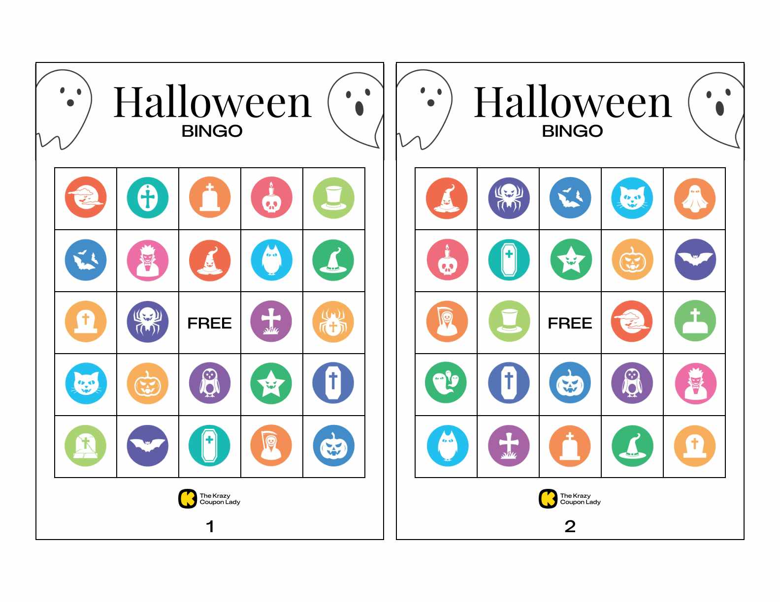 Halloween Bingo Printables Round Icon Set
