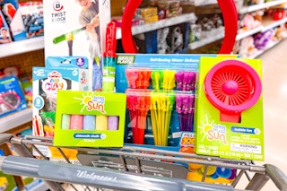 summer items in a Walgreens shoppin cart