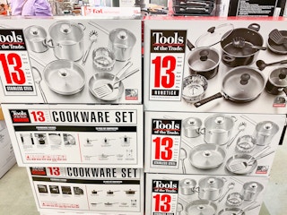 tools of the trade cookware sets stacked on top of each other in macys
