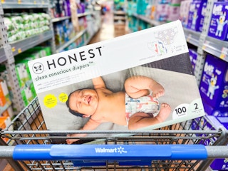 Honest Company diapers in a Walmart cart