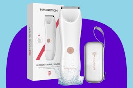 Heyfeel Women's Electric Hair Trimmer on a purple background.