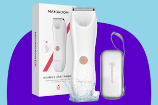 Heyfeel Women's Electric Hair Trimmer on a purple background.