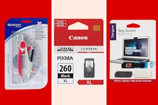 one Westcott protractor and compass, one Canon ink, and one Targuard spy guard webcam cover