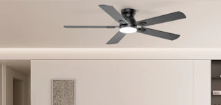 a ceiling fan in a room