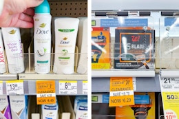 collage with dove deodorant and walgreens razor cartridge refills