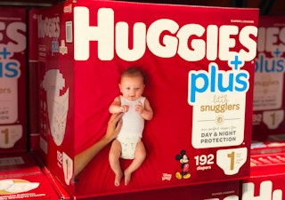 a box of huggies in store