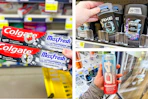 dollar general axe, colgate, c4 3-photo collage